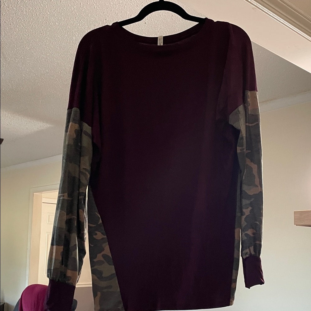 Magic Fit Burgundy and Camouflage Long Sleeve Tee